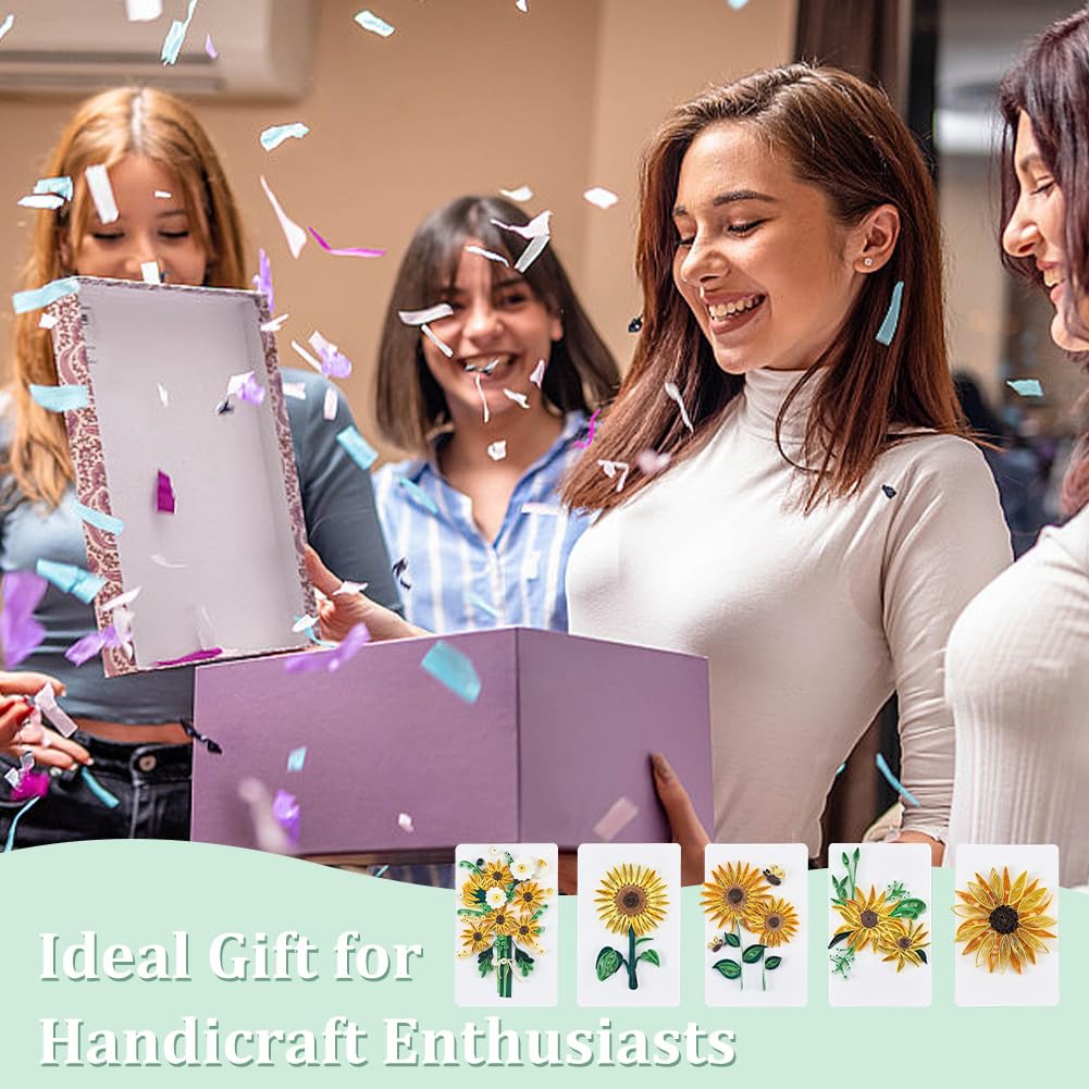 WEBEEDY 20 Sets Paper Quilling Kit for Adults Beginners DIY 5 Styles Sunflowers Quilling Greeting Card Making Kit with Instruction DIY Quilling Supplies for Birthday Halloween Christmas Party Gifts WEBEEDY