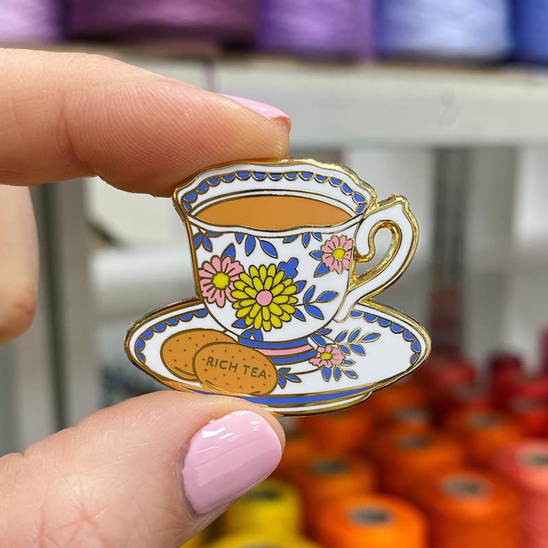 Caterpillar Cross Stitch Needle Minder - Teacup for Cross Stitch, Sewing, Embroidery and Needlework Accessories, Enamel and Magnetic Caterpillar Cross Stitch