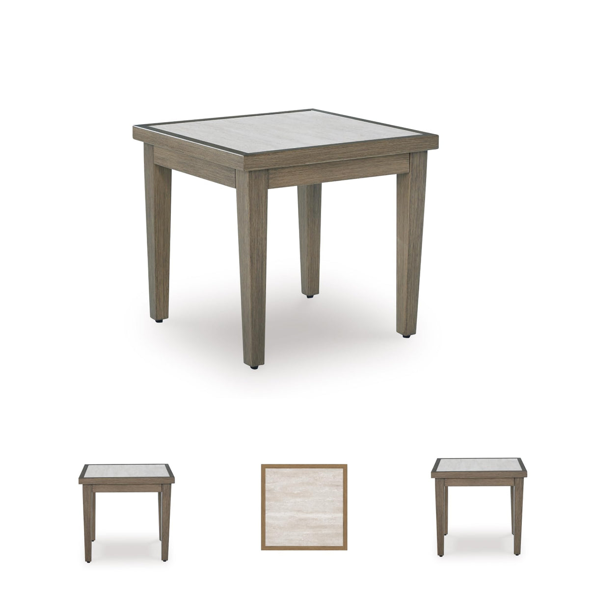 Signature Design by Ashley Rainier Ranch Contemporary Sintered Stone Tabletop Outdoor End Table with 4 Legs, Light Brown & Beige Signature Design by Ashley