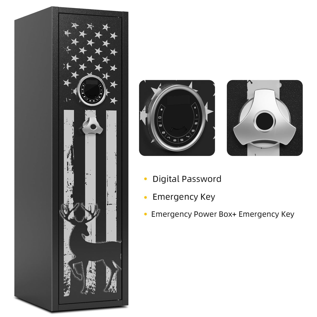 Xyvaly Deep Rifle Gun Safe for 2-4 Guns, Fits Rifles Safe with Scopes, Gun Safe for Rifles and Pistols, Gun Cabinet with 3 Pistol Pouches,Tall Steel Guns Safes with Quick Open Display Keypad Xyvaly