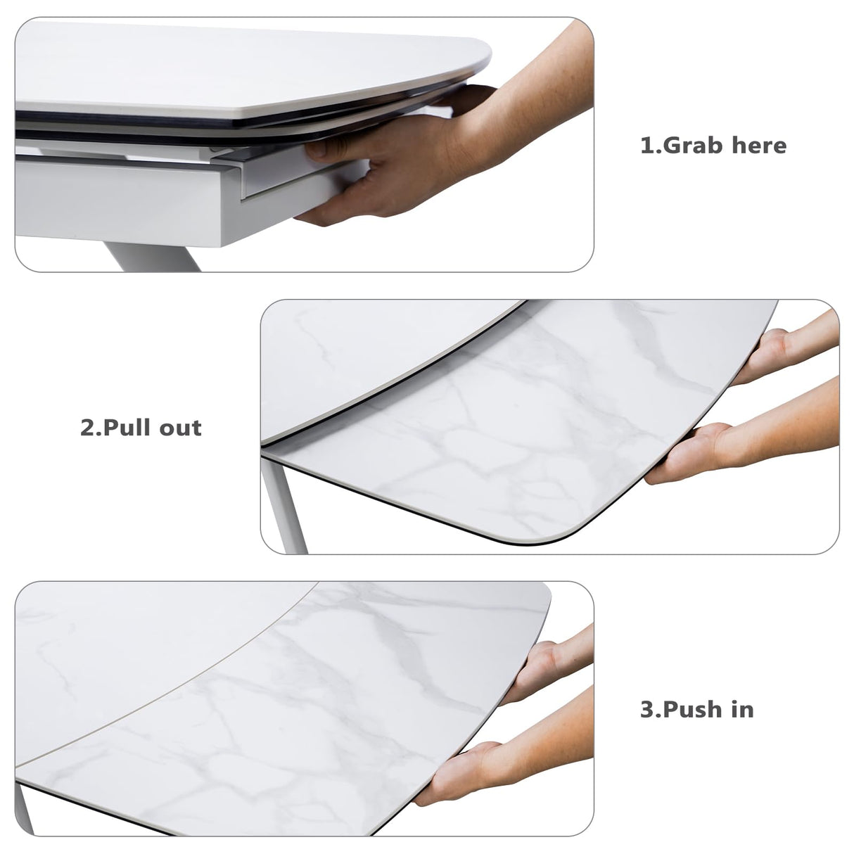 Extendable Dining Table for 6-8 Seat, 55.1'' to 82.7'' Sintered Stone Oval Kitchen Table, Modern Dining Room Table with Rounded Corner for Kitchens, Dining Room, Office Areas(White Glossy Tabletop) SIMTONAL