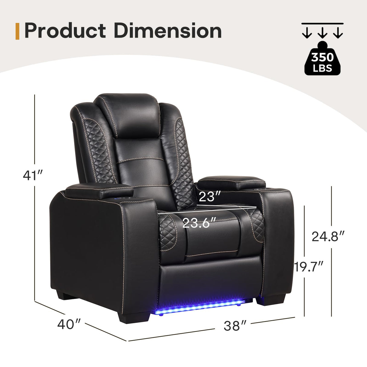 ANJ Power Recliner Home Theater Seating, Electric Recliner Chair with Adjustable Headrest,PU Leather Dual Motor Movie Reclining Chairs with Cup Holders LED Lights,USB Port,Hidden Arm Storage (Black) ANJ
