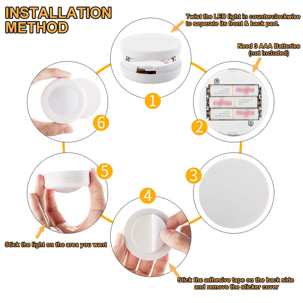 SIXDEFLY Wireless 16 Color Changing LED Puck Light 12 Pack LED Under Cabinet Lighting Closet Light Battery Powered Night Lights with Remote Control Dimmer & Timing Function SIXDEFLY