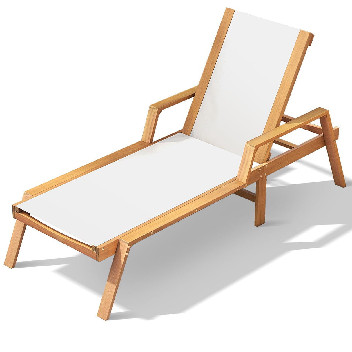 Tangkula Patio Chaise Lounge Chair, 5 Position Adjustable Acacia Wood Patio Lounger, for Backyard, Porch, Poolside (1) Tangkula