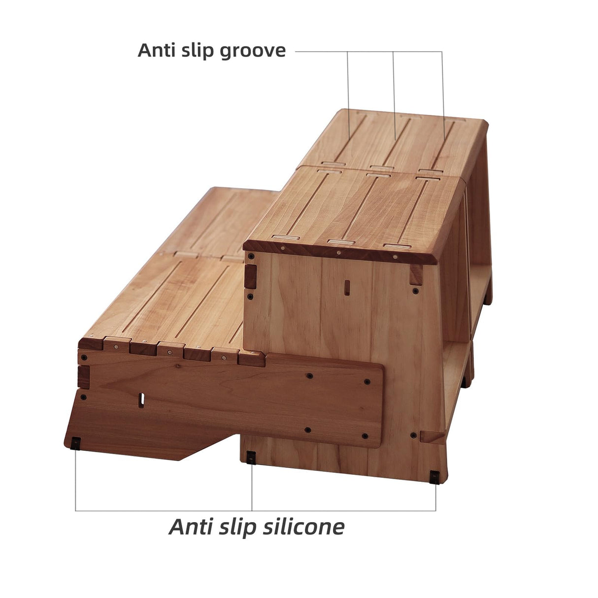 unununu 16" Wooden Two Step Stool for Adult & Kid, Wider, Deeper & Safer Bedside Steps, Anti-Slip. Riser 2-Step Spa & Hot Tub Stairs for Pool, Heavy Duty for Kitchen, Bathroom, Closet, High Bed Step unununu