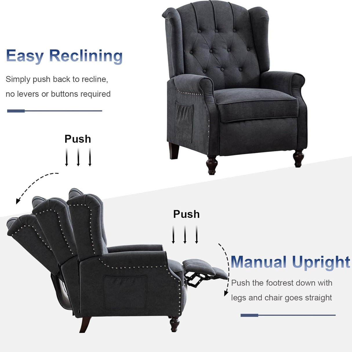 SAMERY Wingback Recliner Chair with Massage and Heat, Push Back Recliner Accent Chair, Modern Tufted Reclining Lounge Single Small Recliner Chair Set of 2 for Small Spaces, Living Room, Office SAMERY