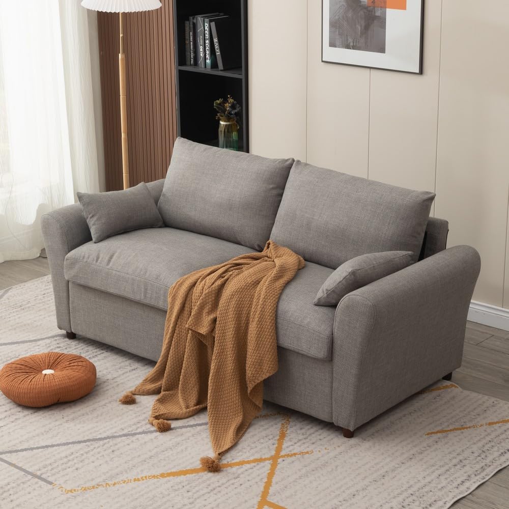 Panana Modern 2 Seater Loveseat Sofa Couch with Storage, Dark Grey or Light Color, Choice of Curved, Sock or Track Arm Design (Light Gray, 3 Seater - Track Arms) Panana