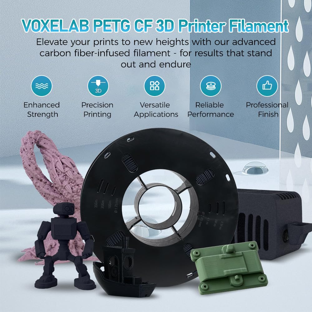 Voxelab 3D Printer Filament, 1.75mm PETG CF Filament, Dimensional Accuracy +/- 0.02 mm, 3D Printing Material 1kg/ Spool, Fit Most FDM 3D Printers (Black) (PETG CF, Midnight Blue) Voxelab