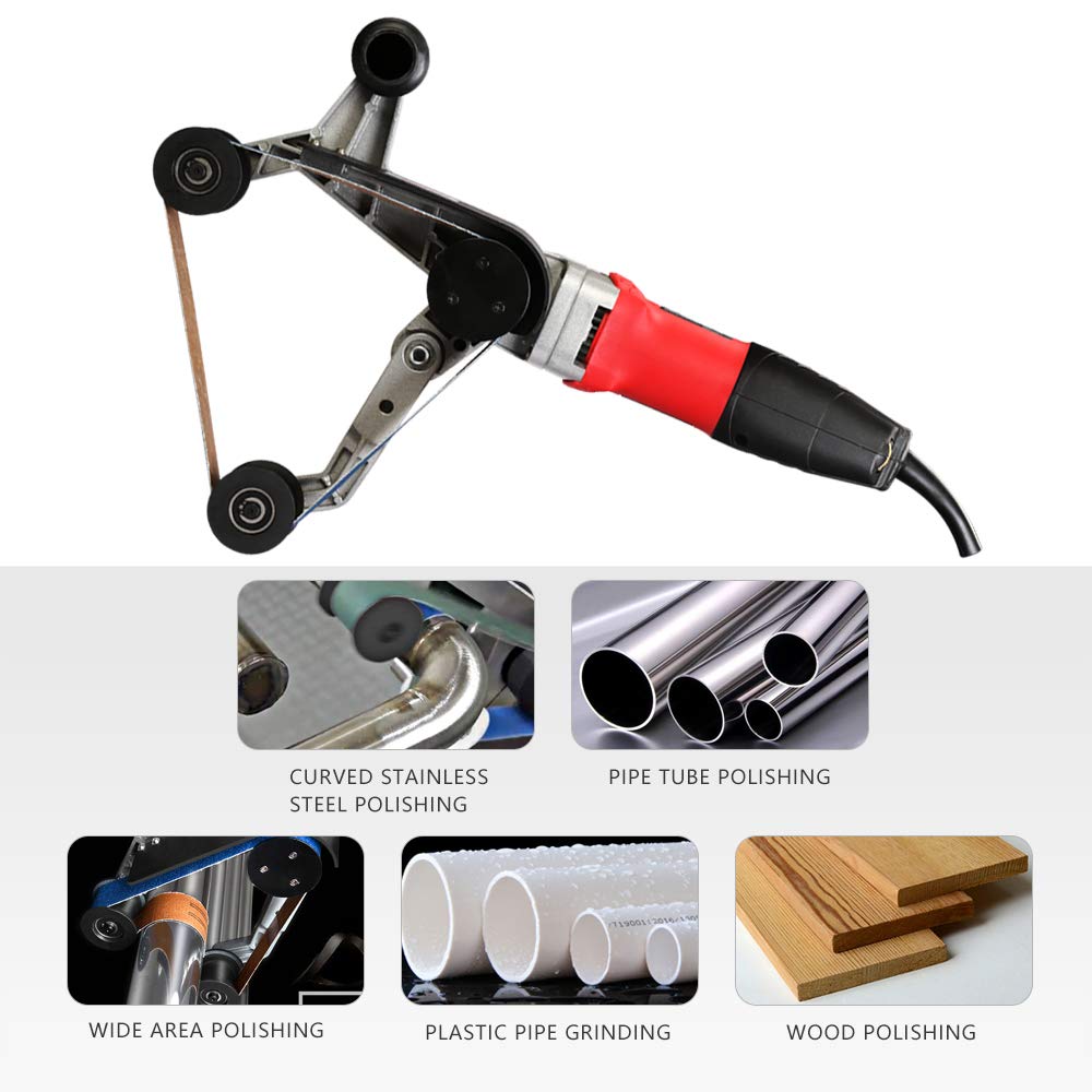 SPTA 110V 800W Professional Stainless Steel Pipe Tube Polisher Sander with Alumina Oxide Sanding Belt, Silicon Carbide Wheel, Pole Burnishing Polisher Machine SPTA