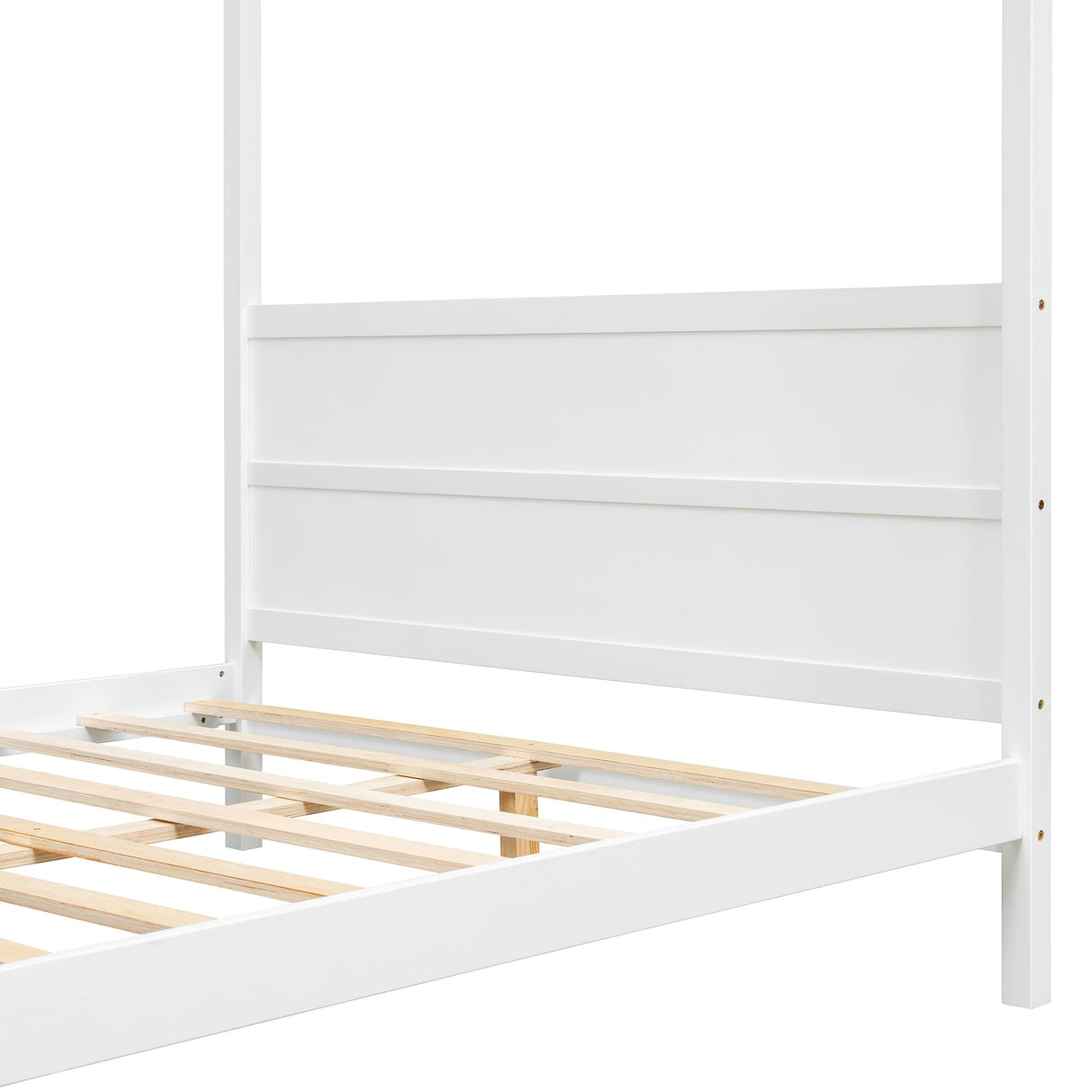 MaiDeHaoo Canopy Platform Bed Queen Size, Wood Platform Bed with Headboard and Footboard, Four Post Canopy Bed Frame Queen with Slats Support, Easy Assembly, White MaiDeHaoo