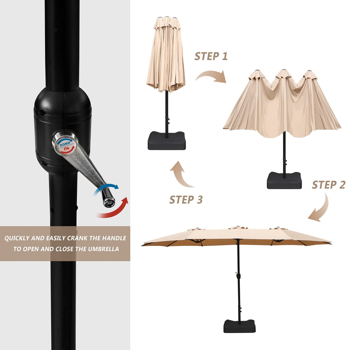 Bigroof 15ft x 9ft Patio Double-Sided Umbrella with Base & Crank, Extra Large Rectangular Outdoor Umbrella for Patio, poolside Lawn & Garden, Beige Bigroof