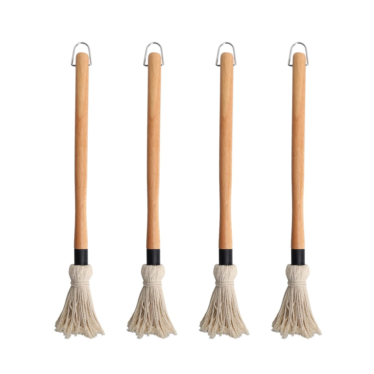 SafBbcue 18" Grill Basting Mops With 4 Replacement Heads and 4 Wooden Long Handle for BBQ Grilling Smoking Steak Ribs, Chicken, Brisket, Spreading Marinade/Oil, for Cooking or Cleaning - Pack of 4 SafBbcue