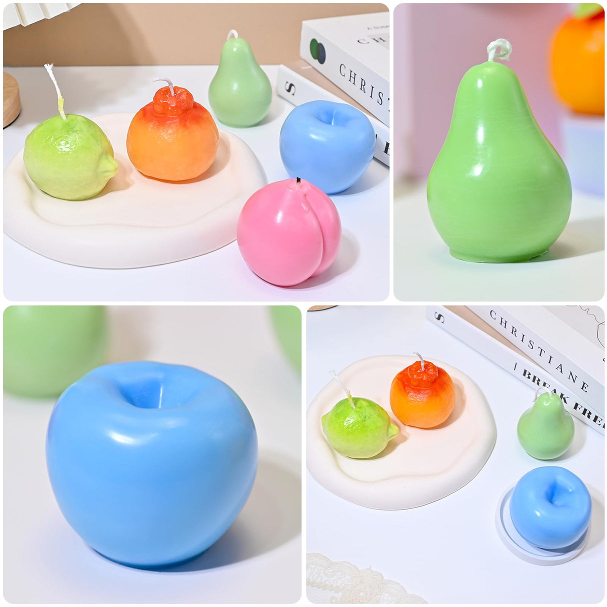 RESIN GO 5Pcs Fruit Candle Molds Set, 3D Apple, Pear, Orange, Lemon & Peach Silicone Molds for Candle Making, DIY Scented Wax Candle Soap Epoxy Resin Casting Polymer Clay Art Decor RESIN GO