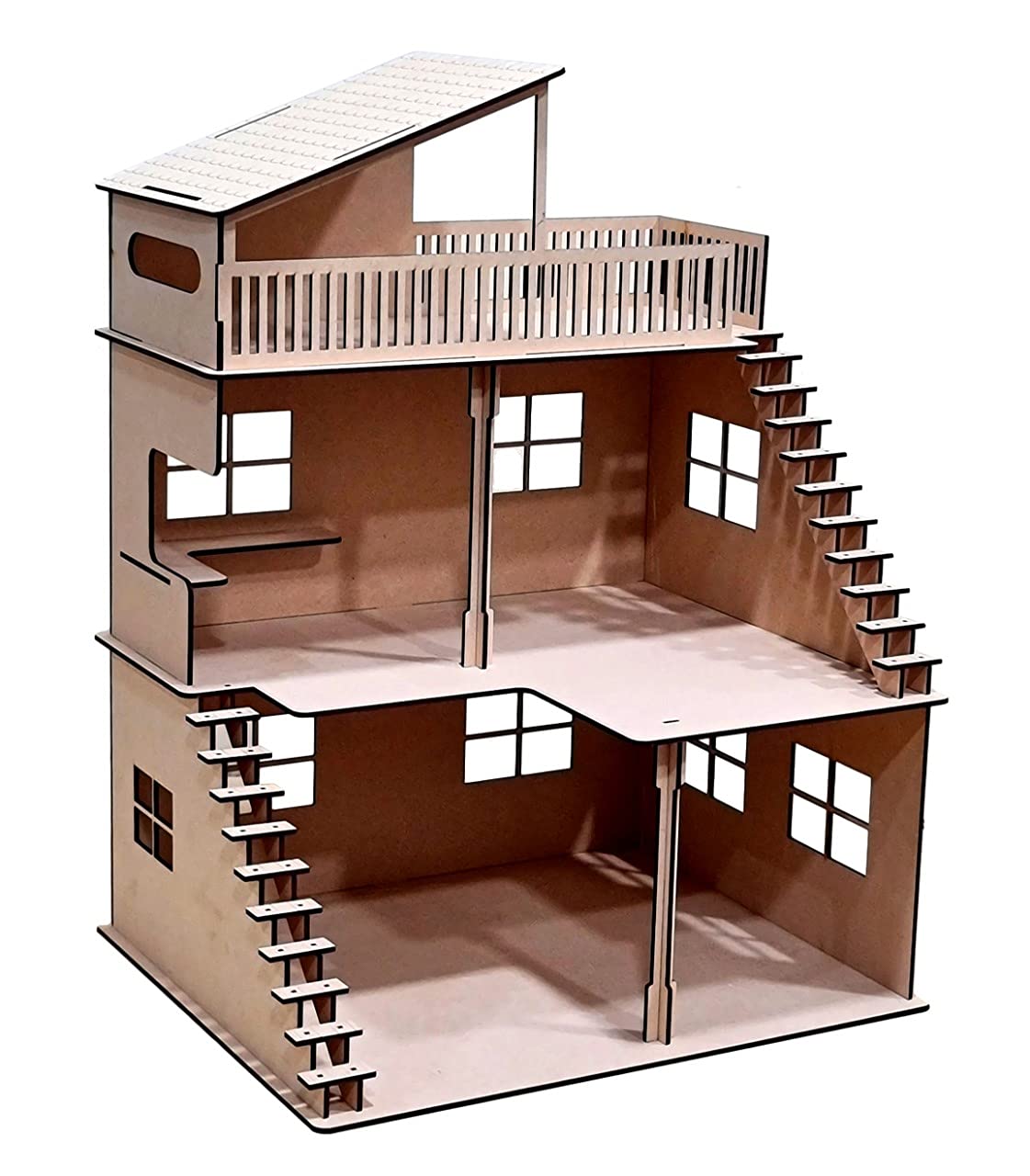 StonKraft Wooden Doll House Dollhouse - Home Decor, Construction Toy, Modeling Kit, School Project - Easy to Assemble 3D Puzzle StonKraft