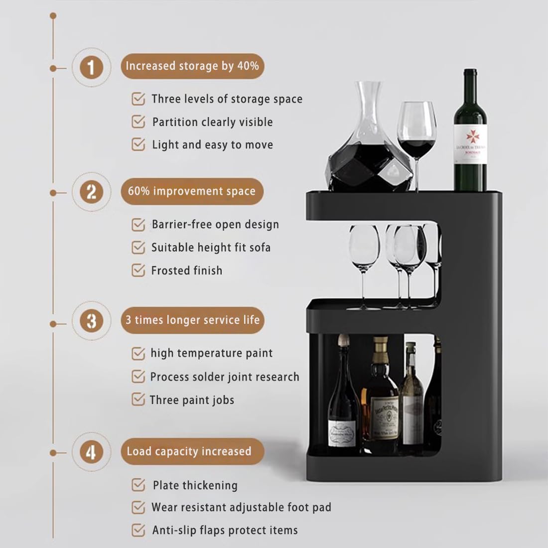 BUZUEY Side Table,Modern end Table,Unique nightstand,Black Metal Bedside Table,3-Tier Accent Table with Storage for Bedroom,Living Room,Small Space,Couch.No Assembly Required BUZUEY