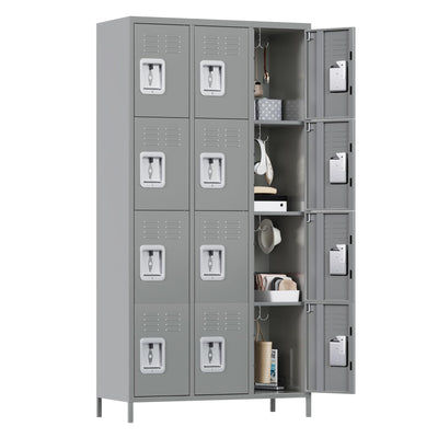 Reemoon Metal Locker Storage Cabinet for Employees, 72" Tall Steel Lockers for Home, Office, School, Gym (Light Grey, 12 Doors)