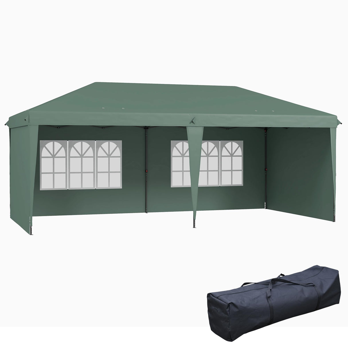 Outsunny 10' x 20' Pop Up Canopy Tent with 4 Sidewalls, Heavy Duty Tents for Parties, Outdoor Instant Gazebo with Carrying Bag for Garden, Patio, Green Outsunny