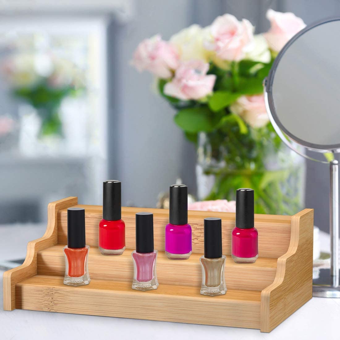 Spice Rack Kitchen Cabinet Organizer- 3 Tier Bamboo Expandable Display Shelf Zri Bamboo