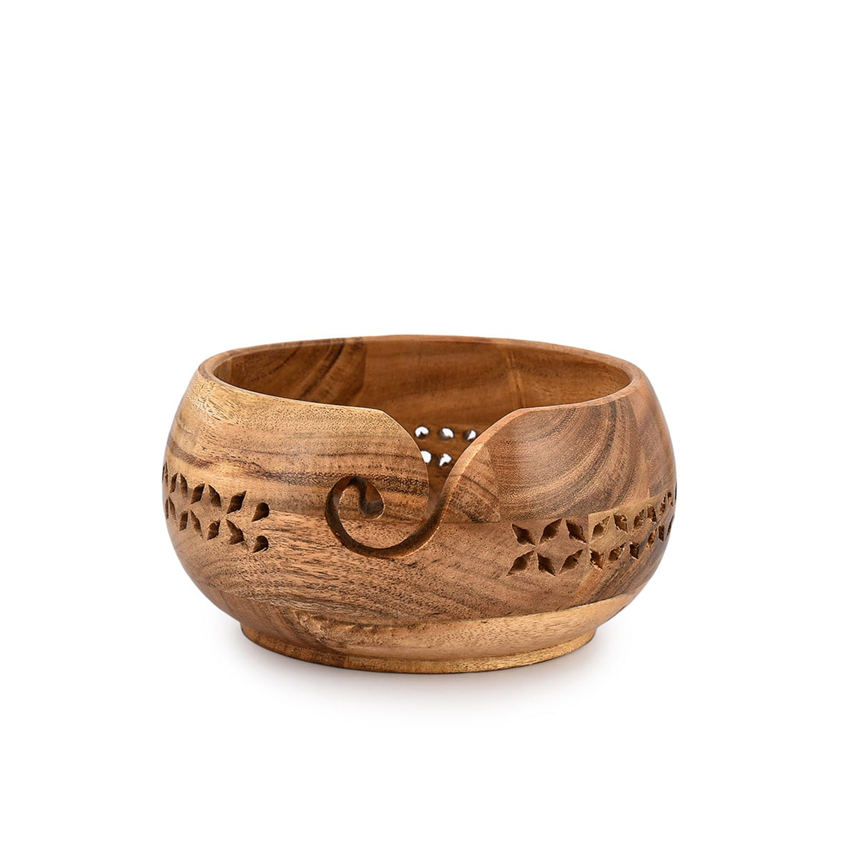 SAMHITA Acacia Wood Yarn Bowl Holder |Hand Carved Yarn Bowls for DIY Knitting Crocheting Accessories (7" x 7" x 4") Samhita