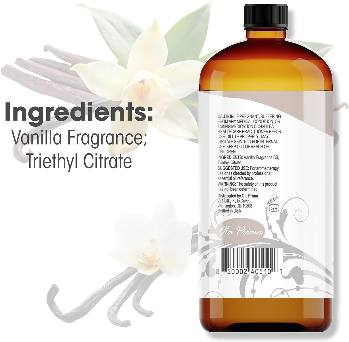 Ola Prima Vanilla Essential Oil 16oz – Therapeutic Grade Big Bottle for Aromatherapy, Diffuser & Candle Making, Vanilla Candle Scent - Essential Oils Ola Prima