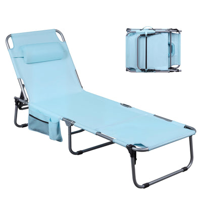 WLIVE Outdoor Tanning Chair, 5-Position Folding Beach Chair with Face Hole, Portable Patio Lounge Chair for Beach, Pool,Camping, Light Blue
