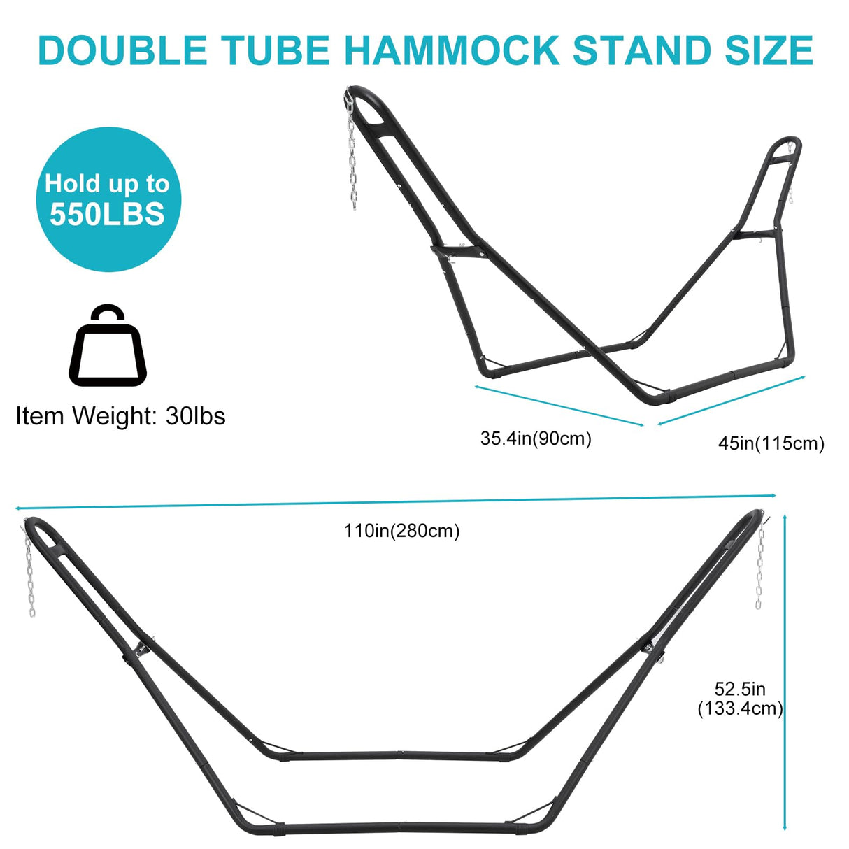 PioneerWorks Hammock Stand, Steel Hammock Frame Heavy Duty 550 LBS Capacity 2Person, Fits Hammocks 9 to 14 Ft, Portable Hammock Rack Adjustable Universal for Indoor Outdoor Backyard Camping Use PioneerWorks