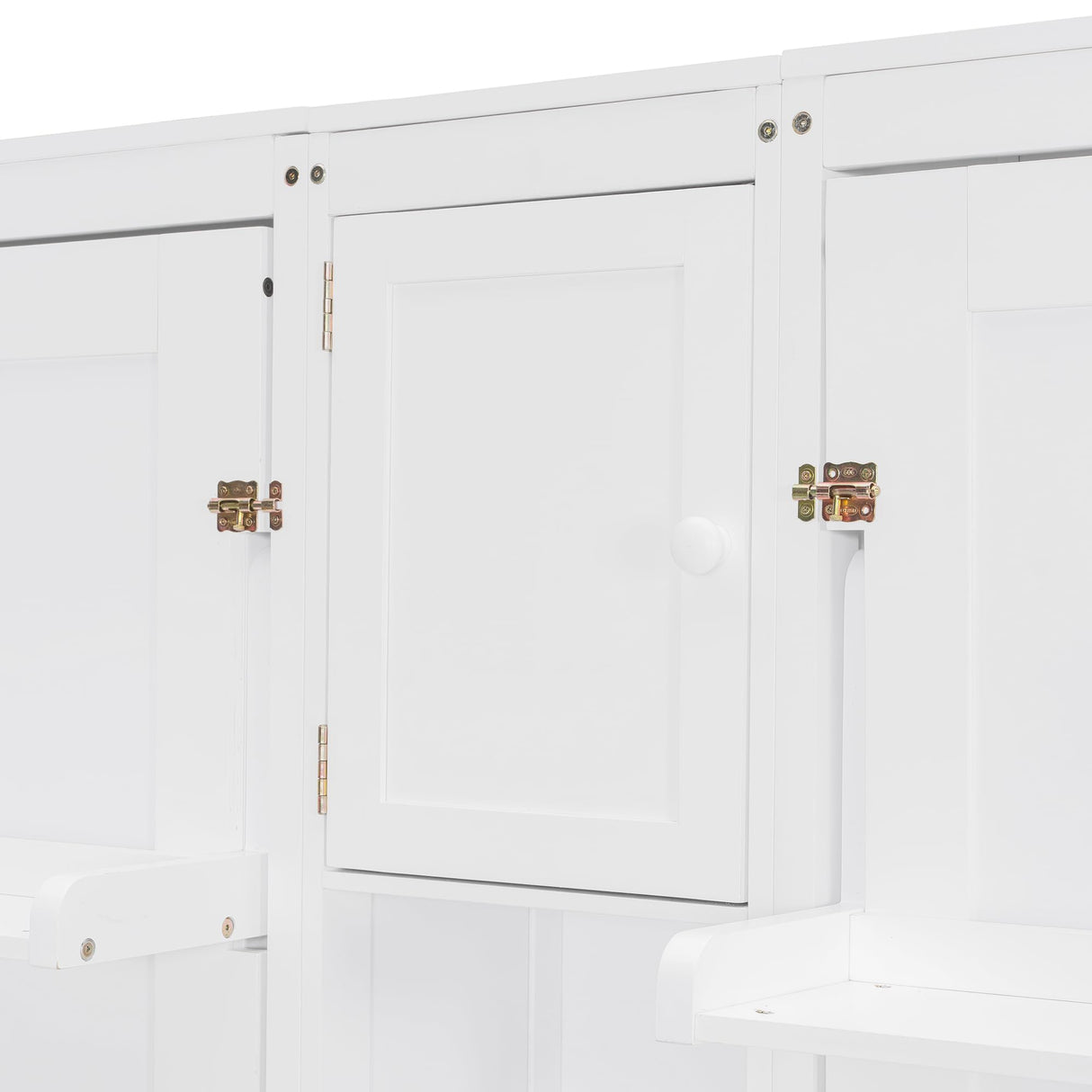 SOFTSEA Twin and Twin Size Dual Murphy Bed with Cabinets and Shelves, Hideaway Platform Bed Frame with 2 Cabinets, 2 in 1 Design, for Home Guest Room, White SOFTSEA