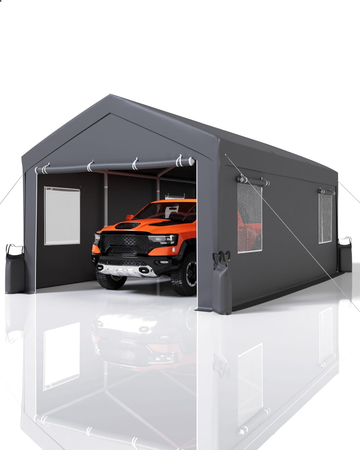 Hipicute 20'x10'x11' Heavy-Duty Portable Garage with Canopy, Front and Back Doors, Roll-Up Windows, Carport Shelter Reinforced Structure for Cars, Trucks, Boats, and Parties - Gray Hipicute