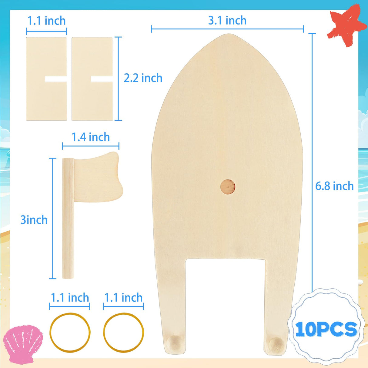 Amersumer 10 Pcs DIY Toy Wood Boat Craft Kits, Mini Wooden Sailboat Kits, Paddle Boats Paint and Decorate for School Projects, Make Your Own Sailboat Craft Amersumer
