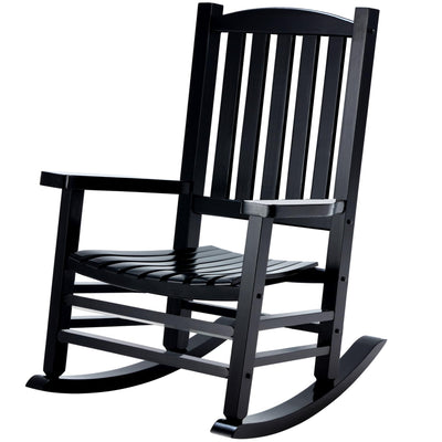Hupmad Wooden Rocking Chair Rocker Outdoor Oversized Porch Rocker Chair,Patio Wooden Rocker with High Back and Armrest,All Weather Rocker Slatted for Backyard,Garden,400 lbs Support,Black