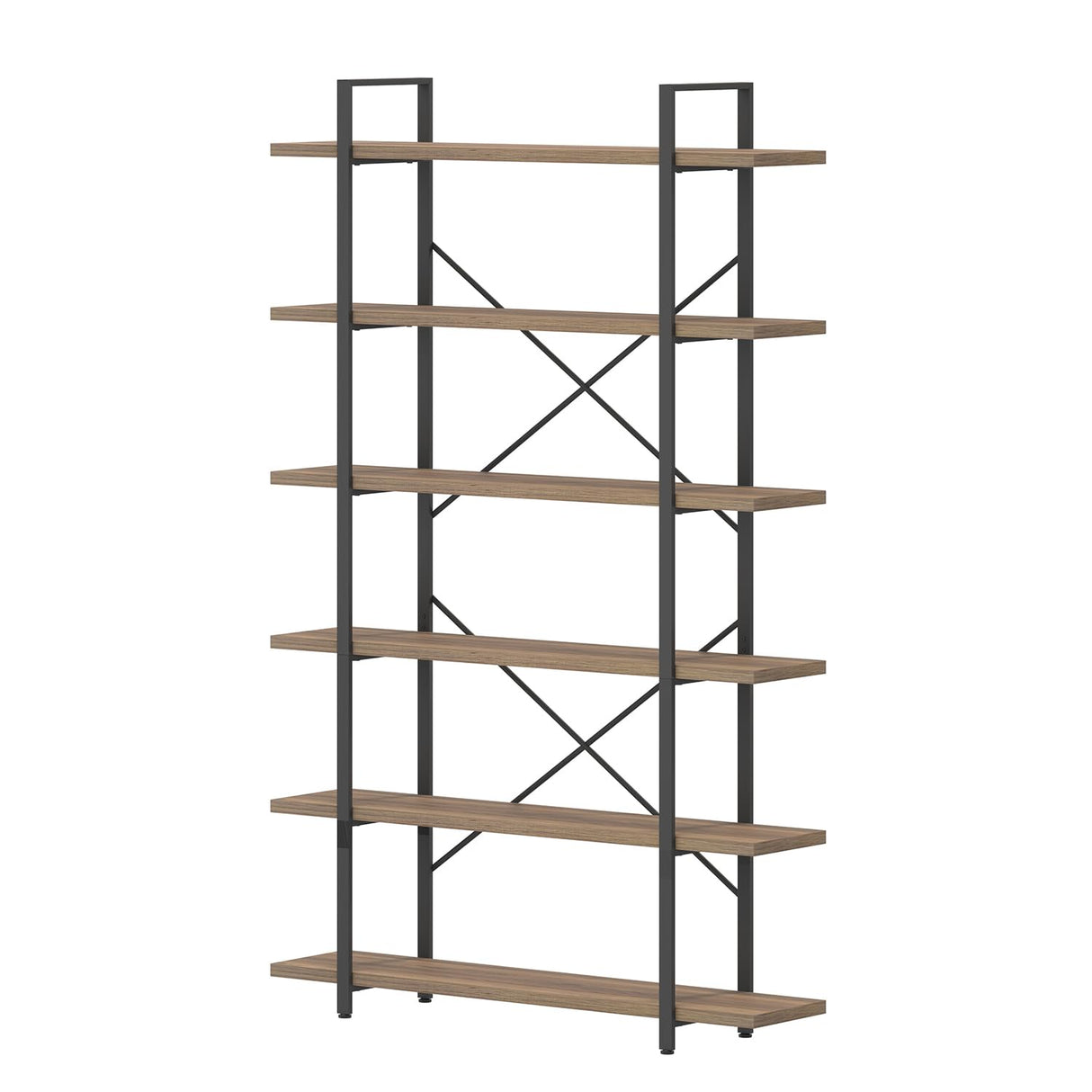 HSH Rustic Oak 6-Tier Tall Bookcase & Storage Rack with Metal Frame HSH