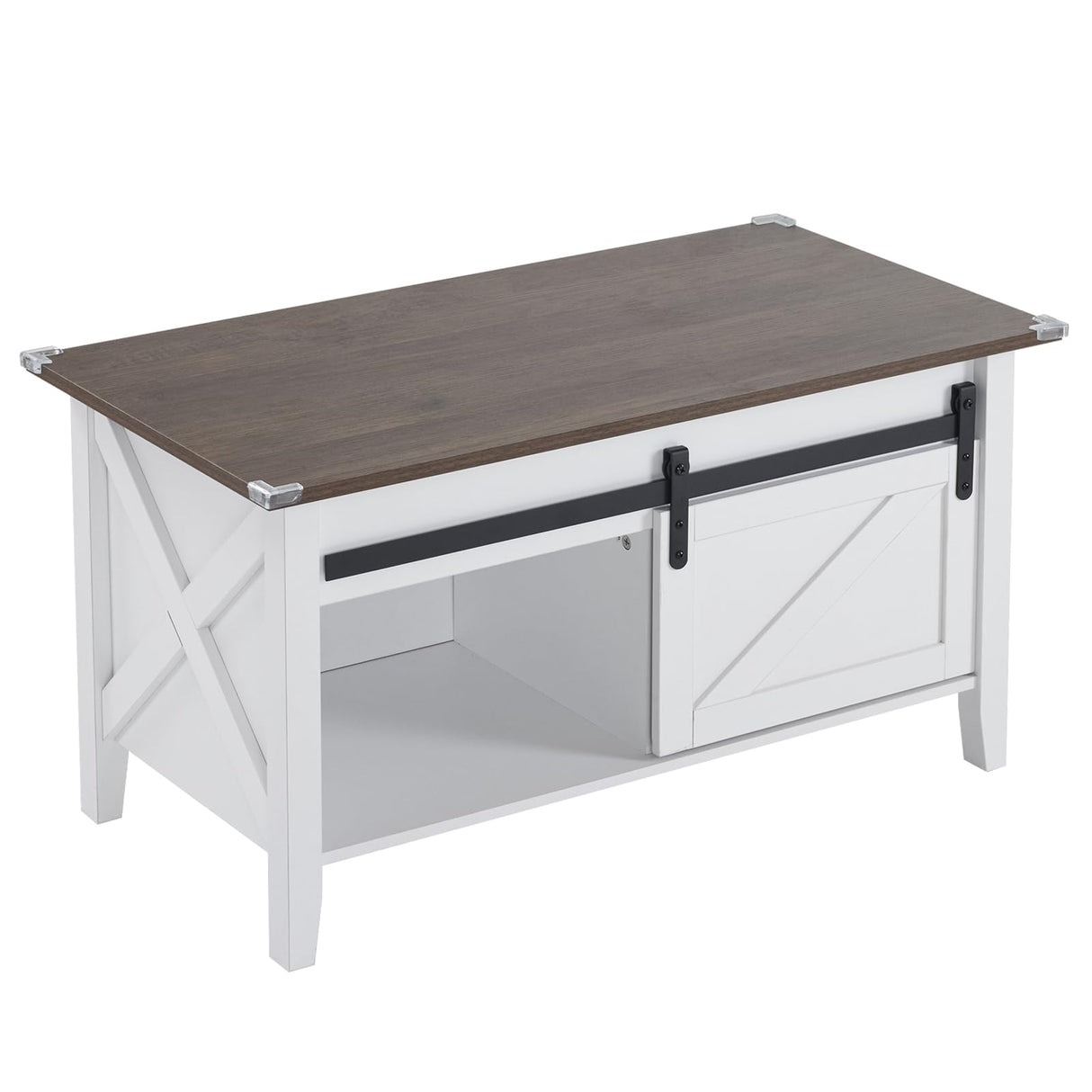 VINGLI White Oak Lift Top Coffee Table, 36" Small Farmhouse Barn Door Coffee Table with Storage, Rectangular Center Wood Coffe Table with Lifting Top,Lift Up Living Room Tables with Hidden Compartment VINGLI