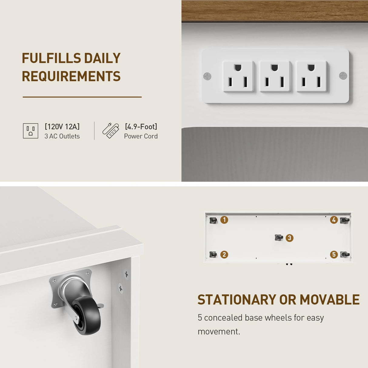 RALGEND Kitchen Island with Power Outlet & Drop Leaf, Rolling Storage Cart with Trash Storage Cabinet,Farmhouse Mobile Island Table for Kitchen, Dining Room, Hidden Casters, White and Walnut RALGEND