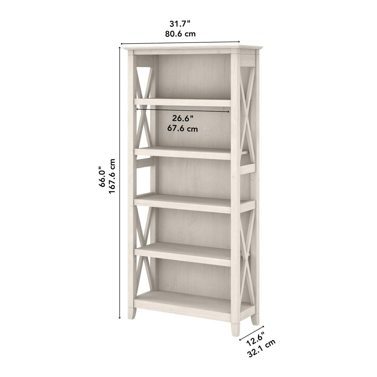 Bush Business Furniture Key West 5-Shelf Bookcase in Linen White Oak - Stylish Storage Solution for Any Room Bush Business Furniture
