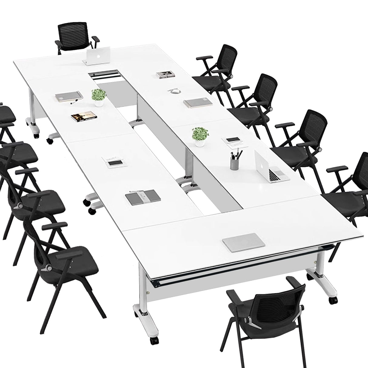 Conference Table, Folding Conference Room Tables With Flip-Top Design, With Caster Rectangular Modular Conference Room Table, for Office Conference Room Training Room 47x20x30in( WxDxH) 6PCS-White HSHBDDM