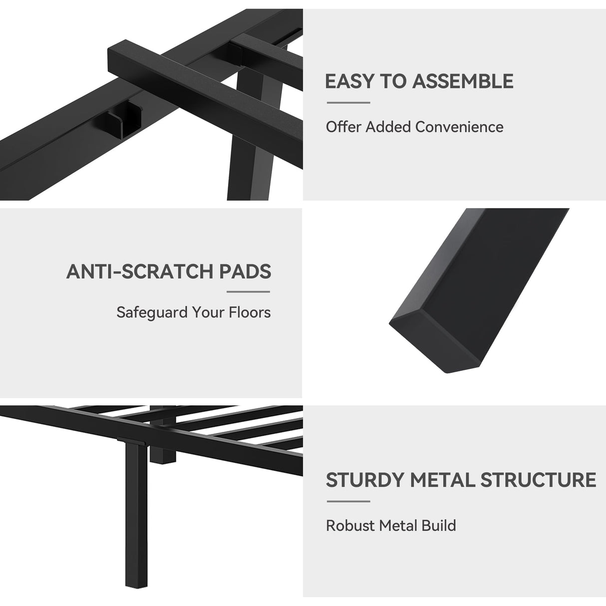 DWVO Canopy Bed Frame King, Four Poster Bed with Built-in Headboard, 14 Inch Platform Bed with Metal Slat, Noise Free, No Box Spring Needed, Black DWVO