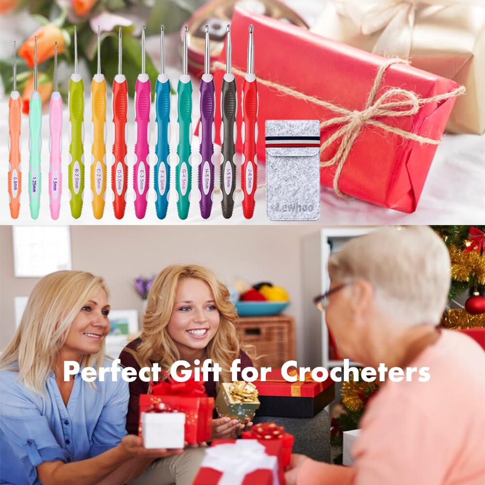 Ergonomic Crochet Hooks Set with Case, 12PCS Crochet Hooks for Arthritic Hands, Size from 0.8mm~6.0mm Lewhoo