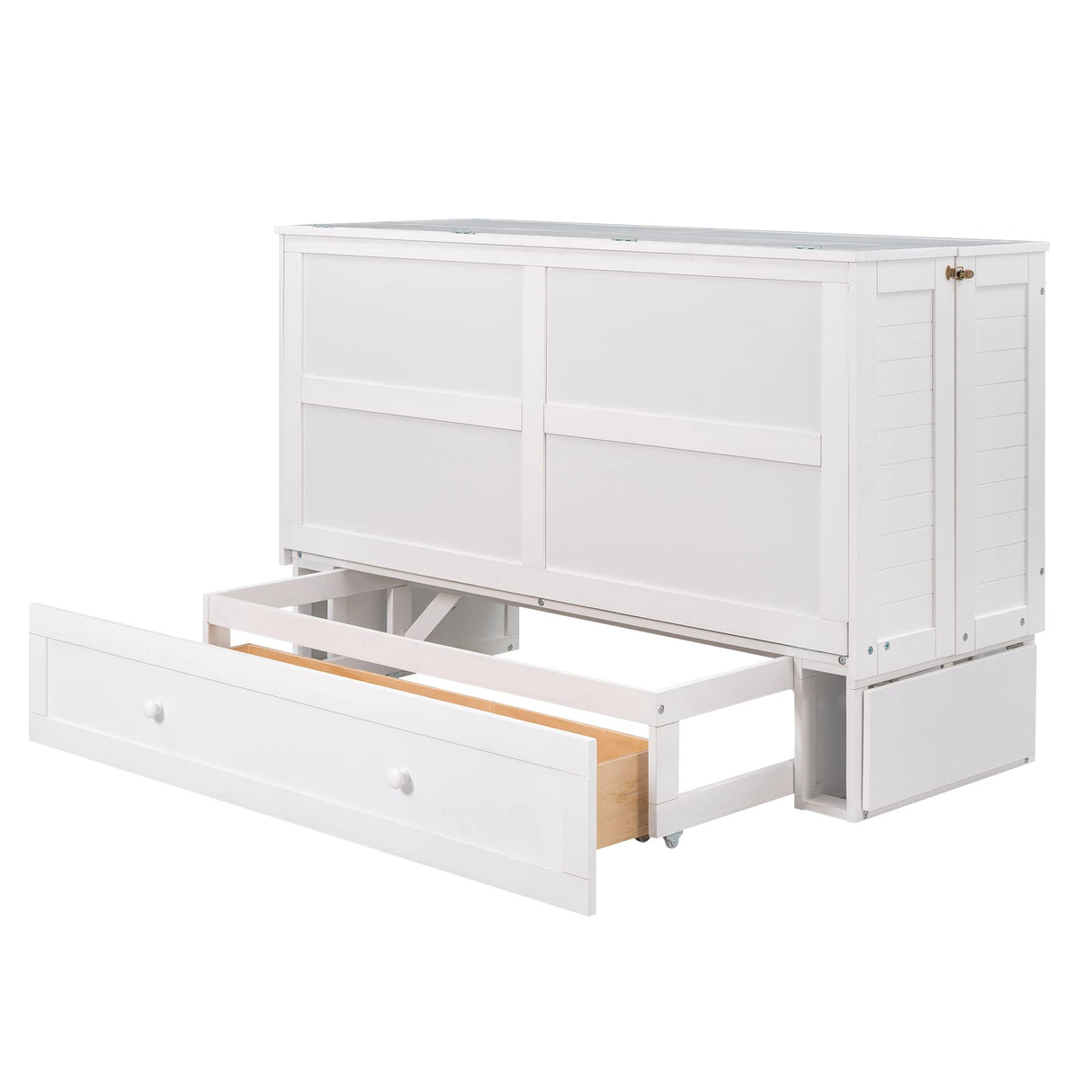 NCKMYB Cabinet Beds Queen Size Murphy Bed, White Bed with Storage Drawer & Side Shelves Foldable Murphy Bed Cabinet Space-Saving for Guest Room Home Office NCKMYB