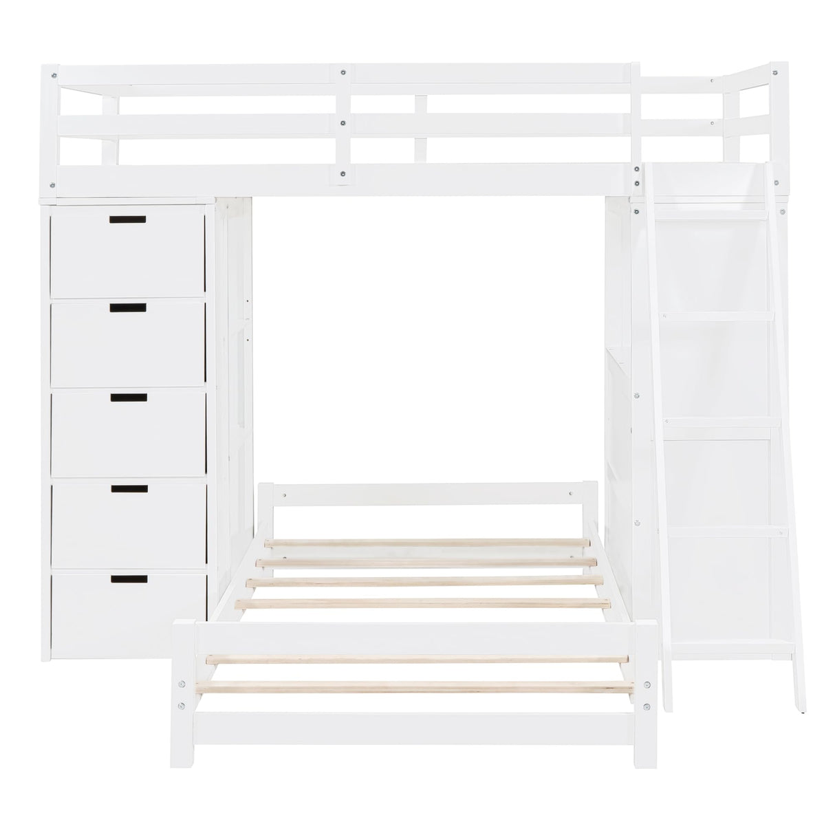 CITYLIGHT Twin Over Twin Bunk Beds with Storage,Desk,USB Ports and LED Light,Wood Twin Loft Bed with Movable Lower Bed,L Shaped Bunk Bed for Kids,Teens,Adults,No Box Spring Needed (White) CITYLIGHT