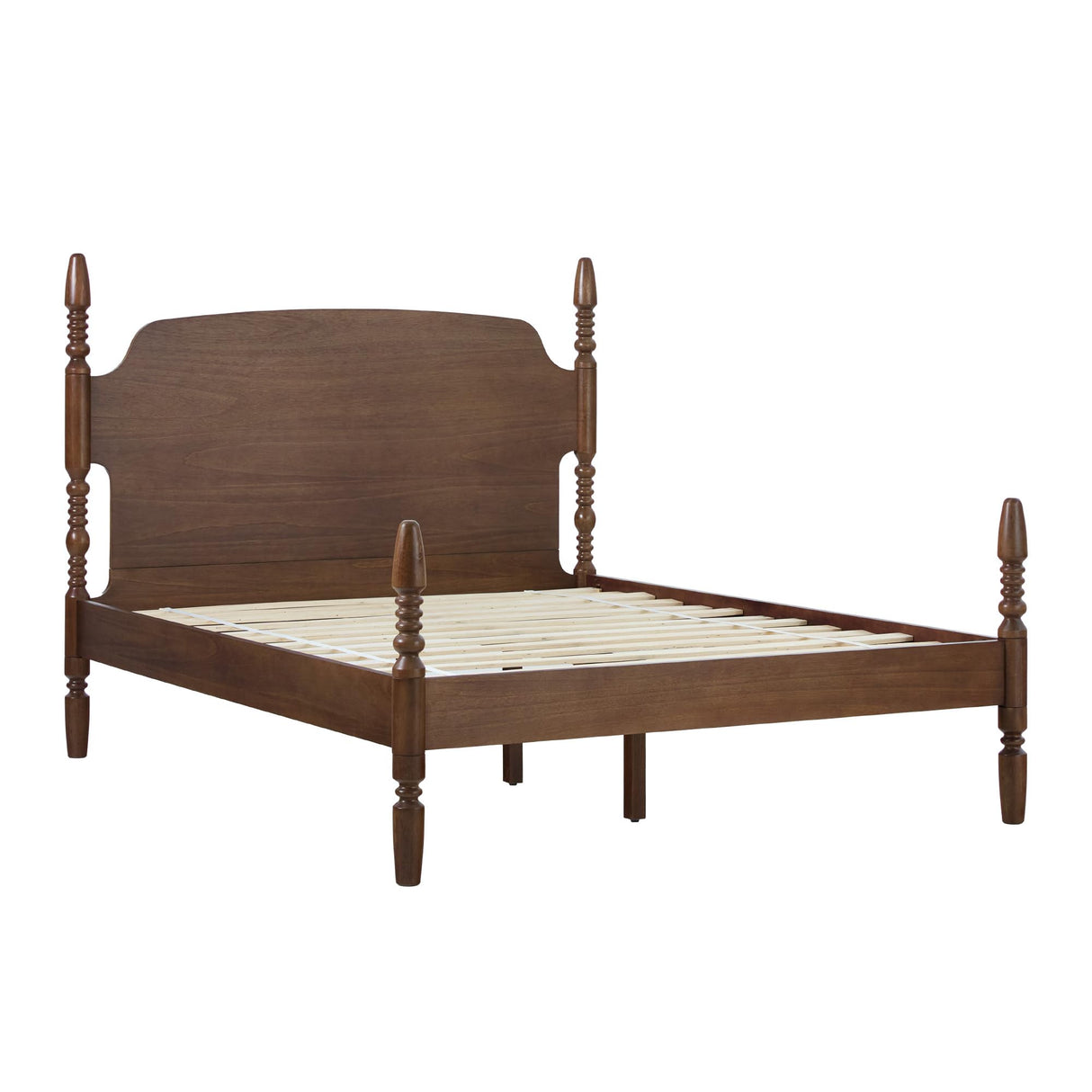 Walker Edison EZ Assembly™ Traditional Wood Spindle Post Bed, Modern Farmhouse Bed Frame Queen Bed Frame with Headboard, No Box Spring Required, Queen Size, Dark Brown Walker Edison