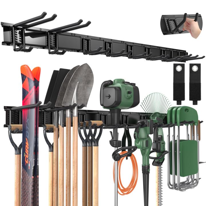 LBT 66" Garage Tool Organizer Wall Mount - 720lbs Garden Tool Organizer with Adjustable Hooks, Heavy Duty Metal Garage Storage Rack, Anti-Rust Shed Rack Holder Hanging Rake Broom Mower Snowboard LBT