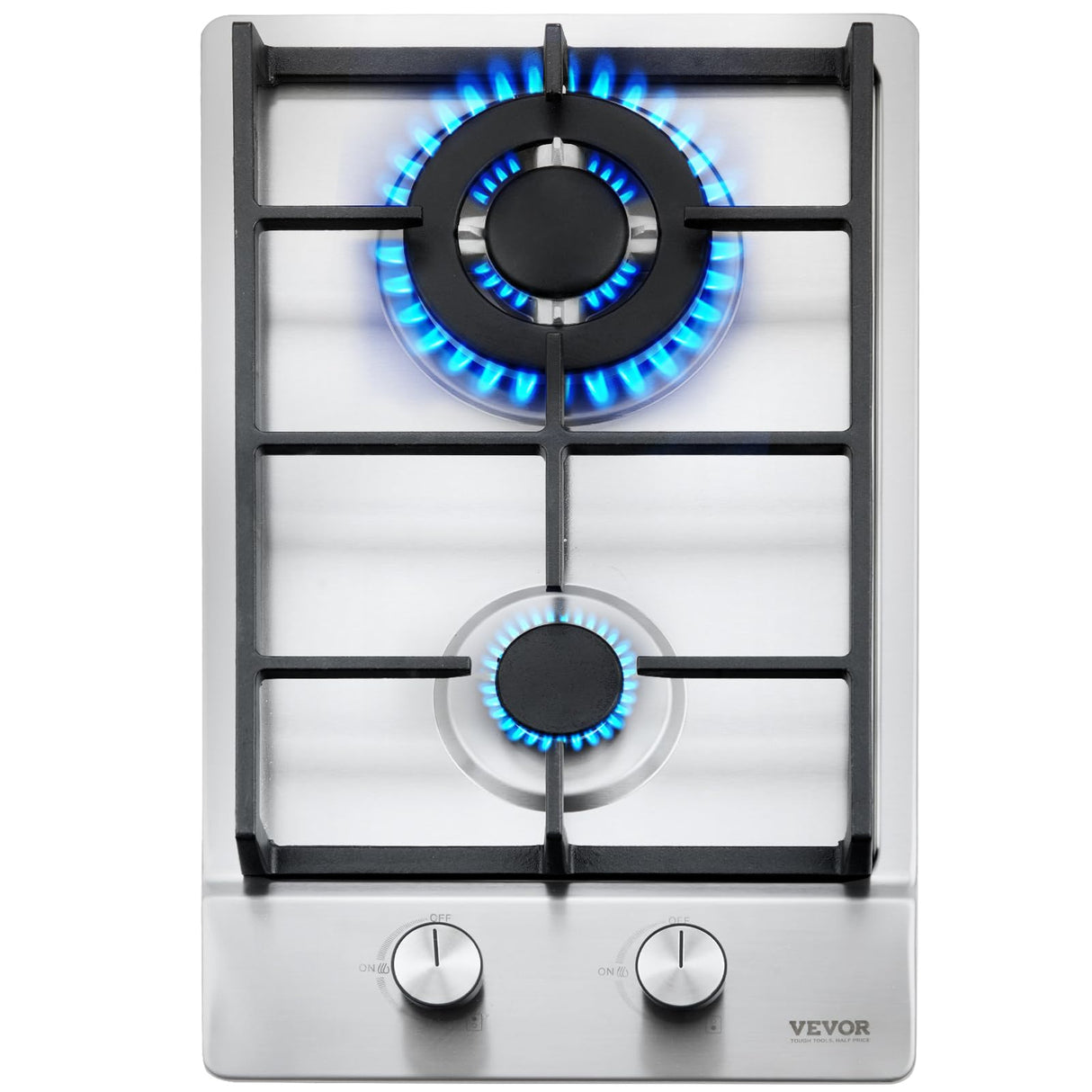 VEVOR 12 inch 2 Burners Cooktop Max 12250BTU Built-in Stainless Steel Stove Top LPG/NG Convertible Dual Fuel Natural Gas Hob with Thermocouple Protection for Outdoor, Kitchen, Camping, RV VEVOR