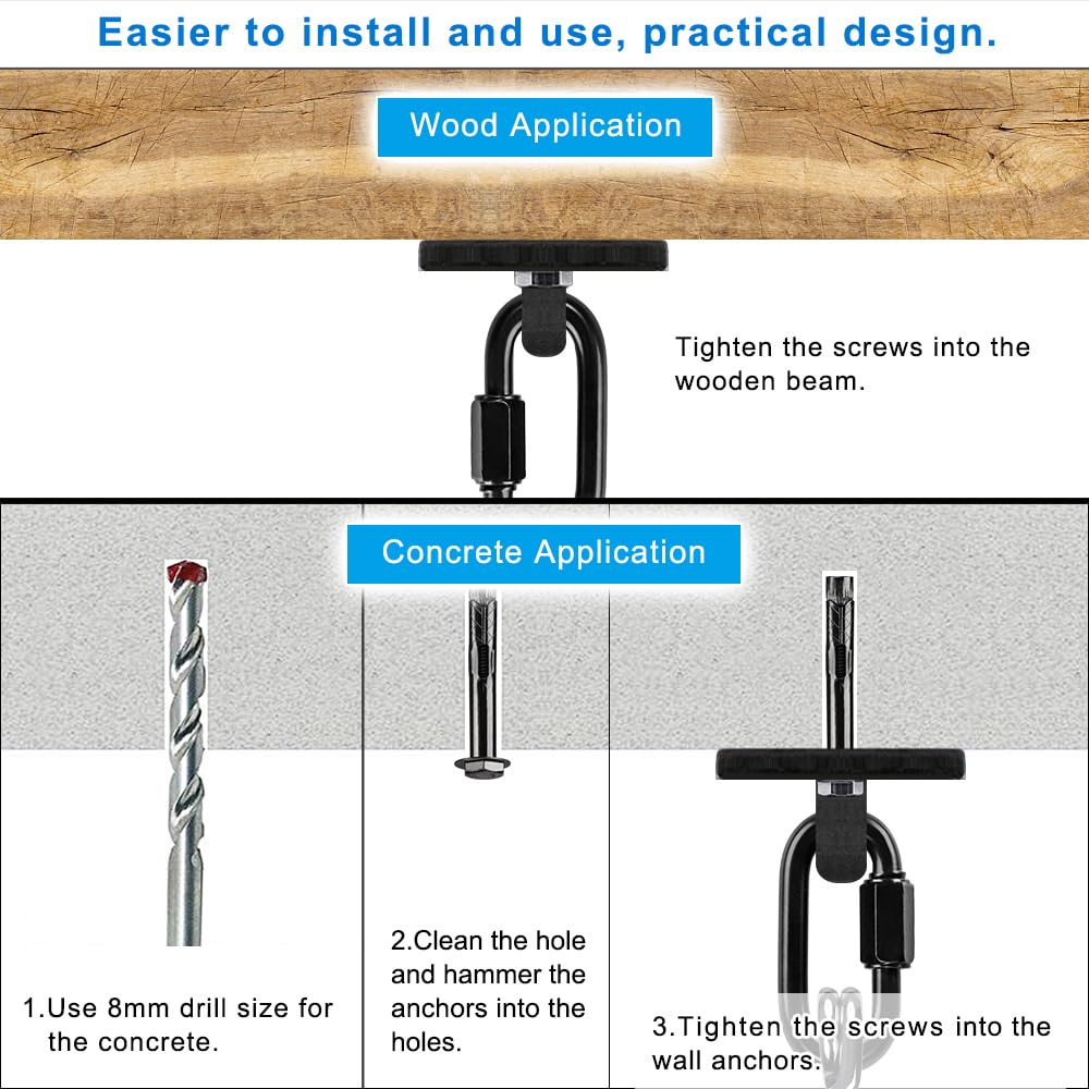 Dolibest Heavy Bag Hanger, Wall Ceiling Mount Hook for Punching Bags, Body Weight Strength Training Systems, Wood Beam Holder with Spring and 2 Carabiners, 4Wood Screws for Wooden Sets Dolibest