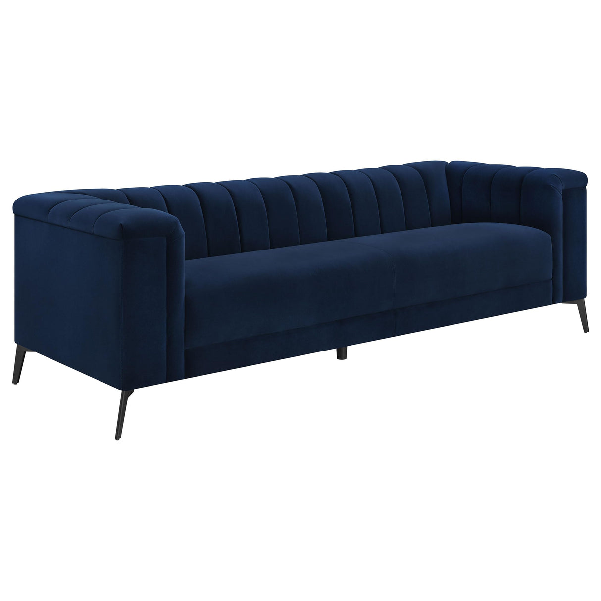 Coaster Home Furnishings - Chalet - Matte Velvet Fabric Upholstered Stationary Tufted Sofa with Tuxedo Arm and Pocket Coil Springs - Contemporary - Living Room - Blue - 509211 Coaster Fine Furniture