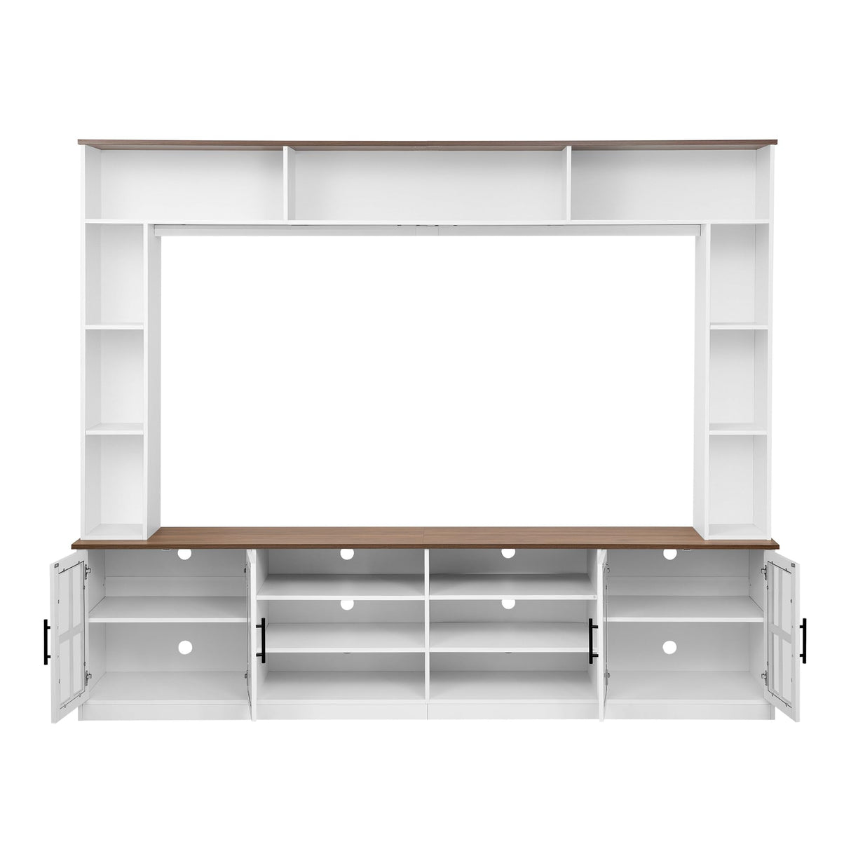 LUMISOL 4-Piece Wall Unit Entertainment Center with Bookshelf for TVs Up to 80", Walnut TV Stand with Adjustable Shelves, Rustic Large Media Console with Large Display Cabinet for Living Room, White LUMISOL