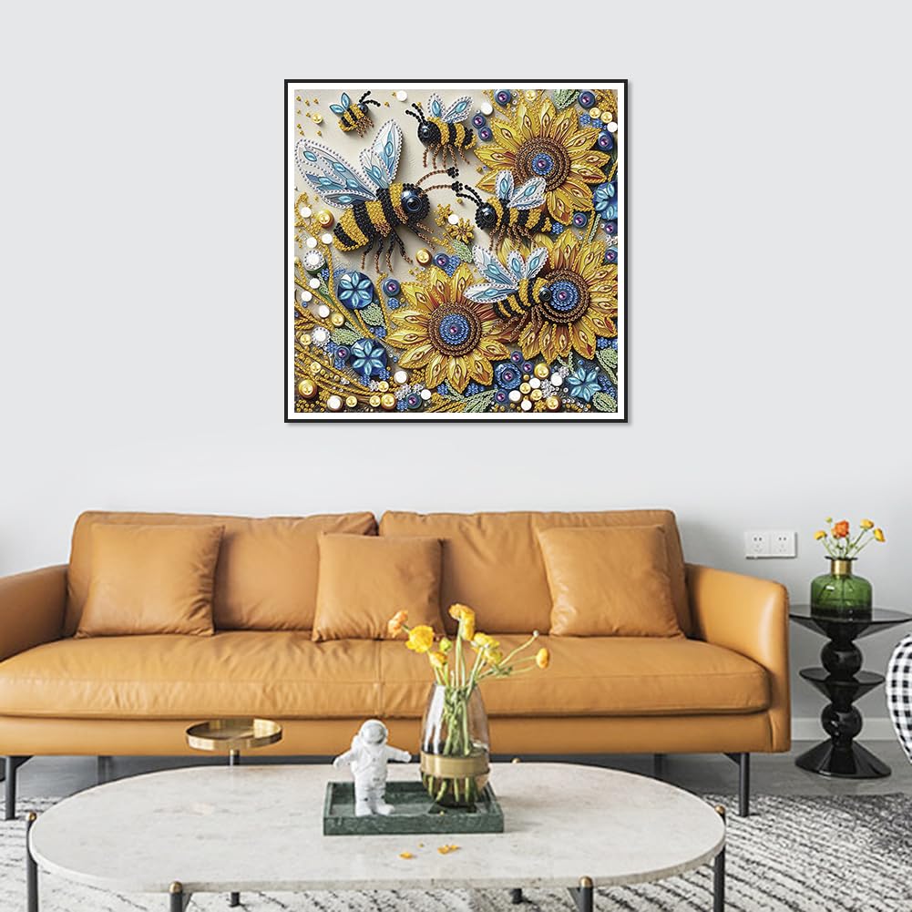 WSLWXSHM 5D Special Shape Diamond Art Kits for Beginners, Diamond Painting Kits for Adults Sunflower Bee, Crystal Rhinestones Diamond Painting for Home Wall Decoration Gift 12×12inch/30×30cm, Flower WSLWXSHM