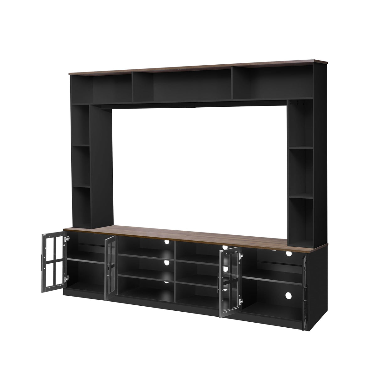 LUMISOL 4-Piece Wall Unit Entertainment Center with Bookshelf for TVs Up to 80", Walnut TV Stand with Adjustable Shelves, Rustic Large Media Console with Large Display Cabinet for Living Room, Black LUMISOL