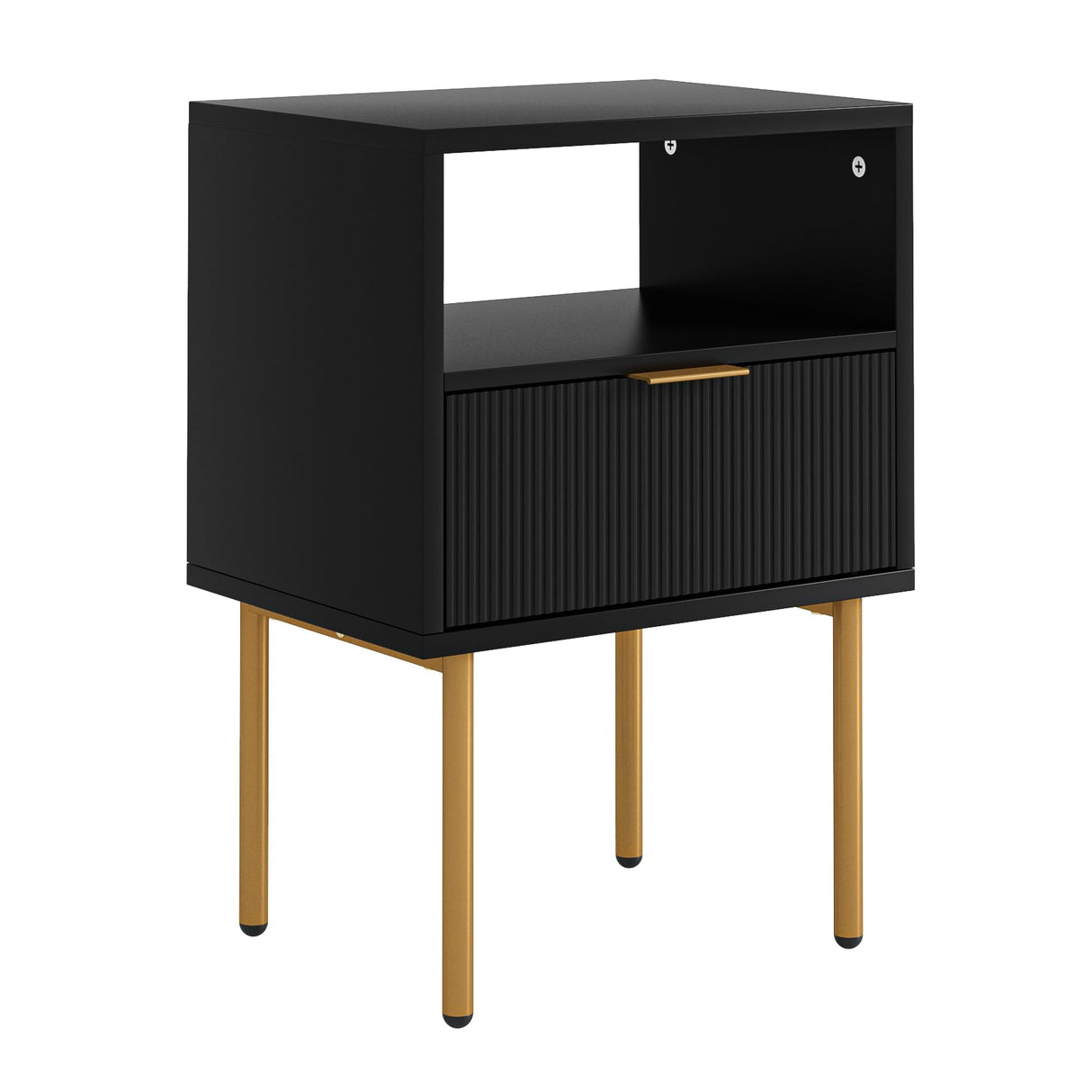 AEPOALUA Nightstand,Small Bedside Table with Gold Frame,Black Night Stand,Bedside Furniture,End Table,Side Table with Drawer and Shelf for Bedroom,Living Room (Modern-Stripe, Black) AEPOALUA