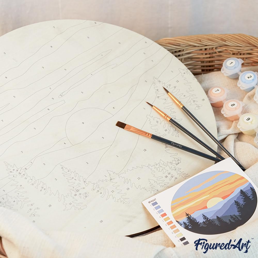 Figured'Art Paint by Numbers Kit for Adults on Wood Slice, 11.8in Diameter - Dolphin - Craft Art Painting DIY Canvas Figured'Art