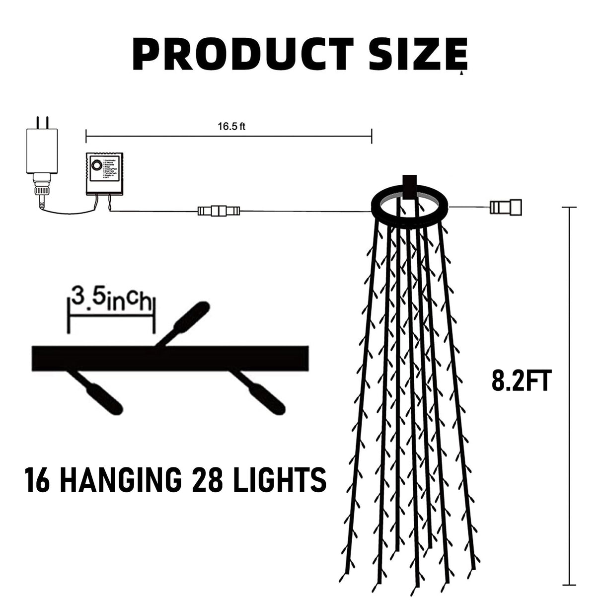 Dazzle Bright Christmas Tree Lights, 448 LED Waterfall Tree Topper Lights with Remote & 8 Lighting Modes, 8.2FT X 16 Lines Christmas Lights for Indoor Outdoor Yard Party Xmas Decoration (White) Dazzle Bright